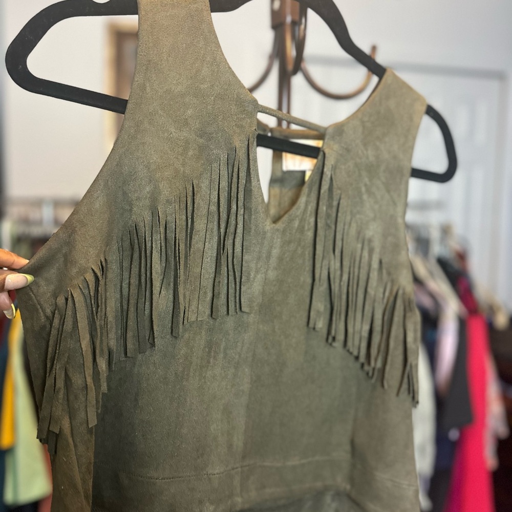 JOA GREEN SUEDE TOP - Picture 2 of 3